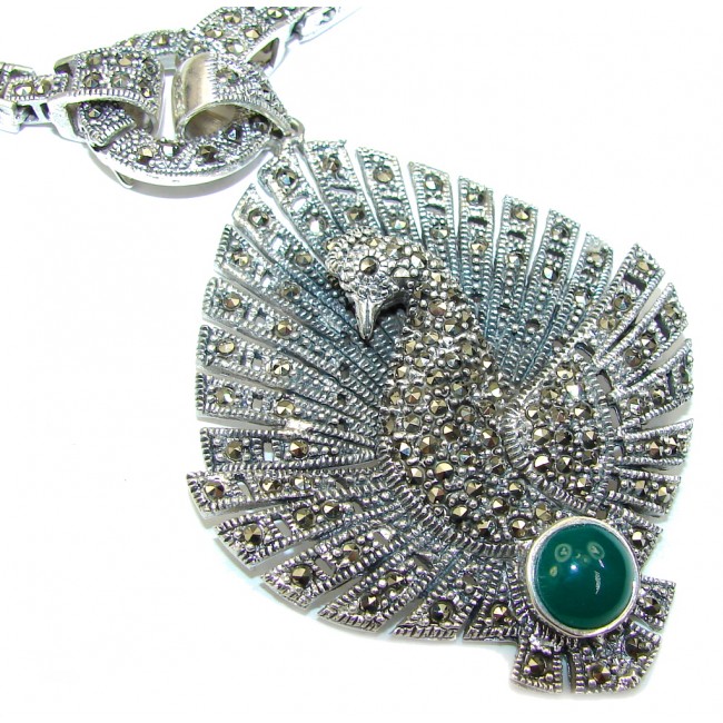 Secret Beauty! AAA Marcasite & Emerald Sterling Silver necklace