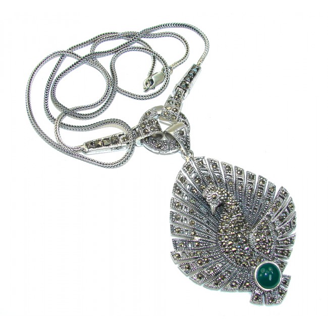 Secret Beauty! AAA Marcasite & Emerald Sterling Silver necklace