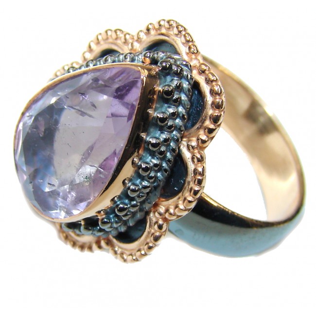 Secret AAA Purple Amethyst, Rose Gold Plated, Rhodium Plated Sterling Silver ring s. 7