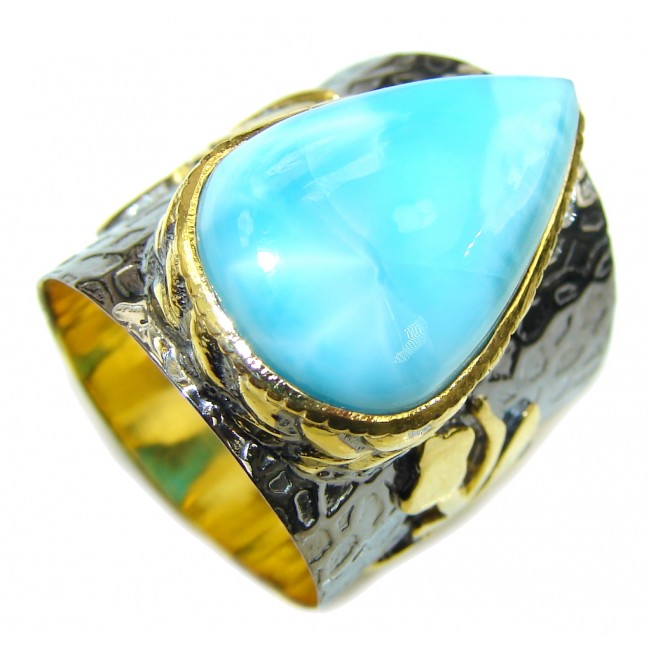 Perfect AAA Blue Larimar, Gold Plated, Rhodium Plated Sterling Silver Ring s. 8 1/2