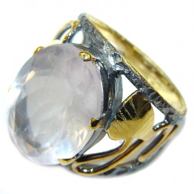 California Style! AAA Rose Quartz, Gold Plated, Rhodium Plated Sterling Silver Ring s. 7 1/2