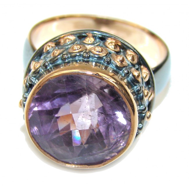Lovely AAA Purple Amethyst, Rose Gold Plated, Rhodium Plated Sterling Silver ring s. 7
