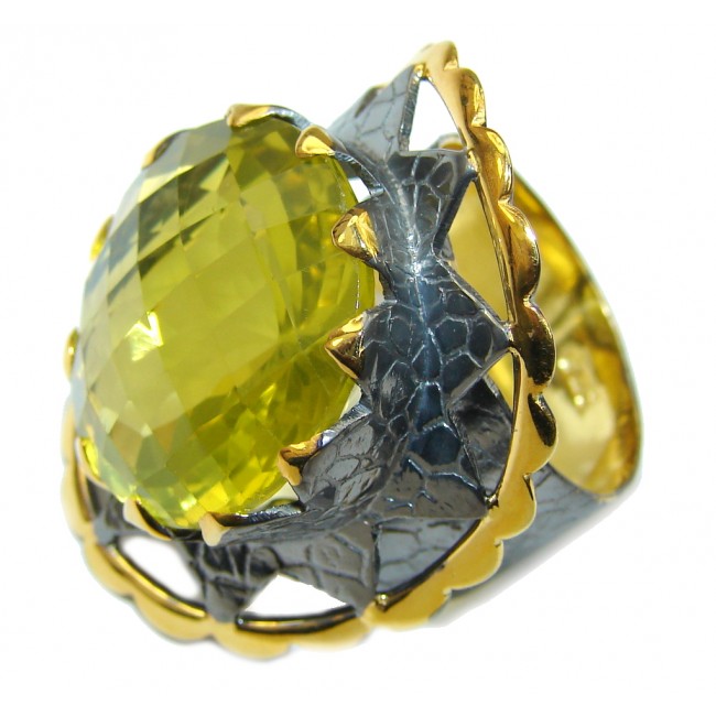 Big! Mystic Eye! AAA Citrine Quartz, Gold Plated, Rhodium Plated Sterling Silver Ring s. 8