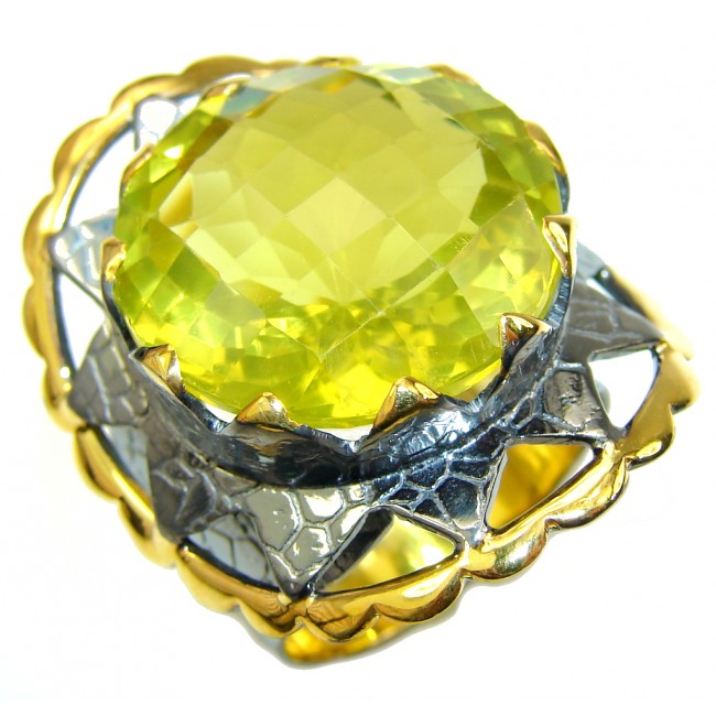 Big! Mystic Eye! AAA Citrine Quartz, Gold Plated, Rhodium Plated Sterling Silver Ring s. 8