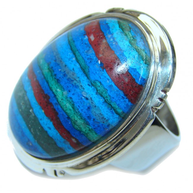 Natural Beauty! Blue Rainbow Calsilica Sterling Silver ring s. 6 1/2