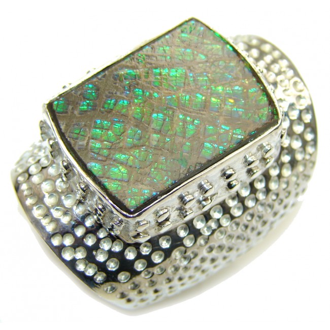 Large! Secret Beauty! Green Ammolite Sterling Silver ring s. 10