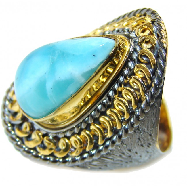Genuine AAA Blue Larimar, Gold Plated, Rhodium Plated Sterling Silver Ring s. 8