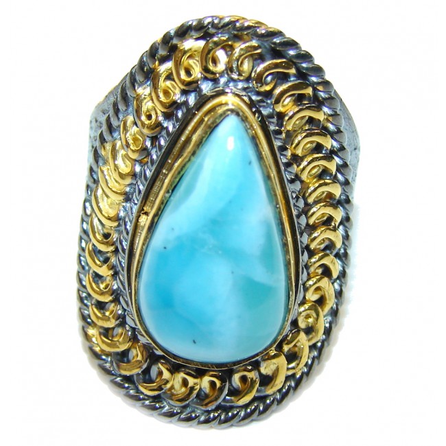 Genuine AAA Blue Larimar, Gold Plated, Rhodium Plated Sterling Silver Ring s. 8