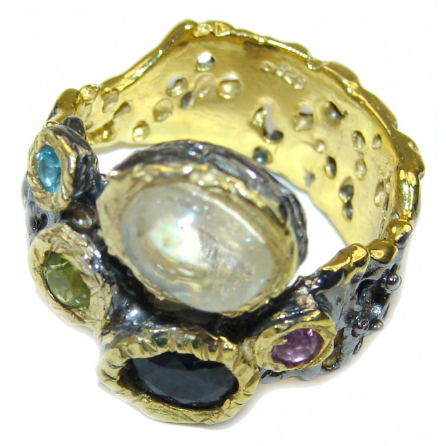 Aura Of Beauty! Multigem , Gold Plated, Rhodium Plated Sterling Silver Ring s. 8
