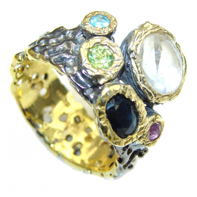 Aura Of Beauty! Multigem , Gold Plated, Rhodium Plated Sterling Silver Ring s. 8