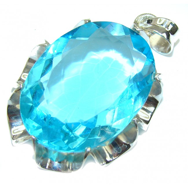 Blue Ocean! Created Blue Topaz Sterling Silver Pendant