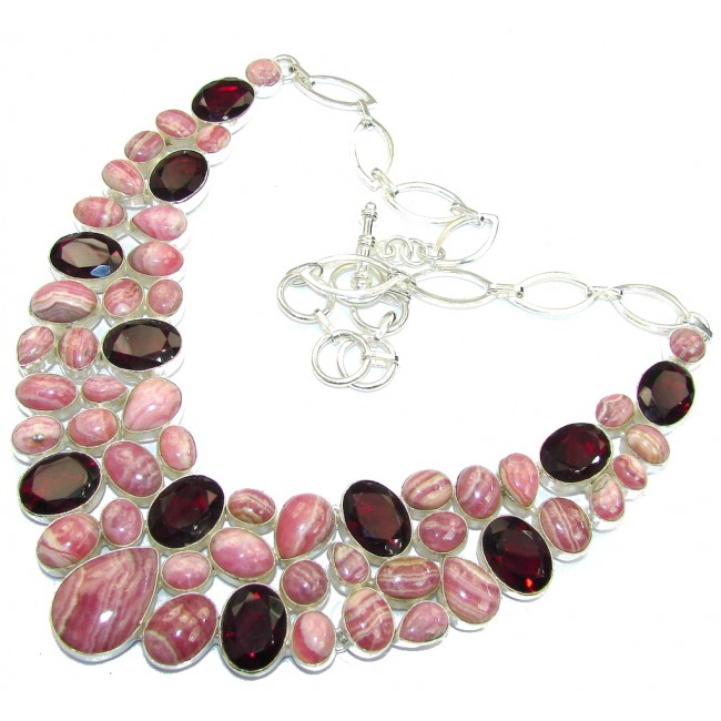 Touch Of Life!! Rhodochrosite & Garnet Sterling Silver necklace