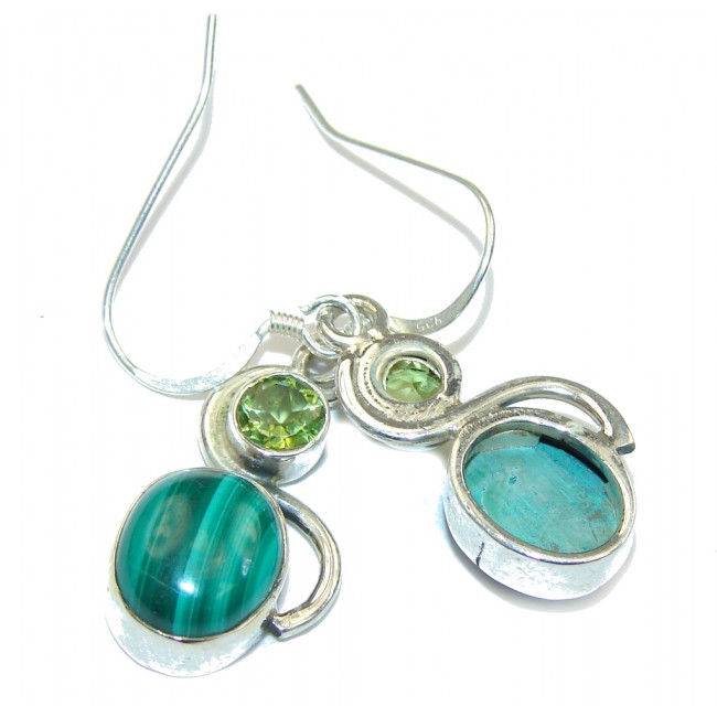 Delicate Green Malachite & Green Peridot Sterling Silver earrings