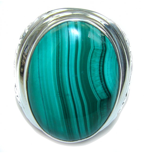 Totally Oversized AAA Green Malachite Sterling Silver ring s. 9