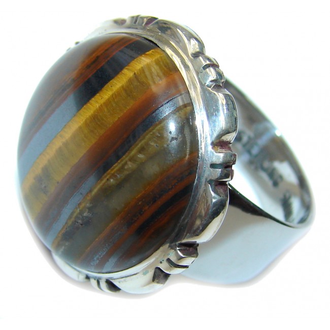 Amazing AAA Iron Brown Tigers Eye Sterling Silver Ring s. 8