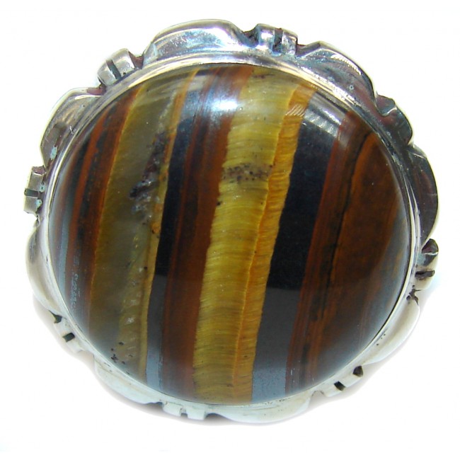 Amazing AAA Iron Brown Tigers Eye Sterling Silver Ring s. 8