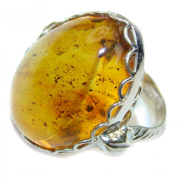 Just Glow! Brown Polish Amber Sterling Silver Ring s. 9