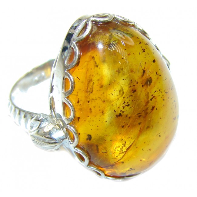 Just Glow! Brown Polish Amber Sterling Silver Ring s. 9