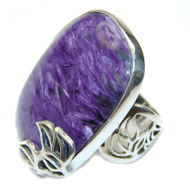 Pure In Heart! Amazing Purple Charoite Sterling Silver Ring s. 7- adjustable