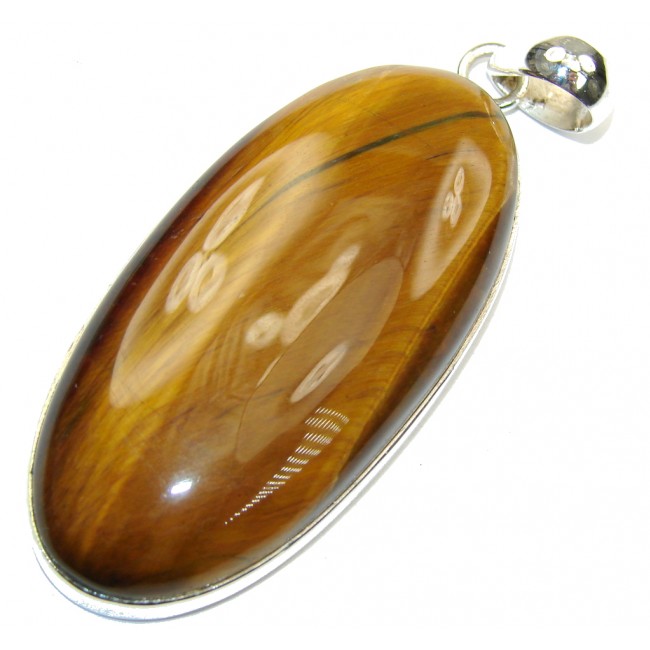 Natural AAA Brown Tigers Eye Sterling Silver Pendant