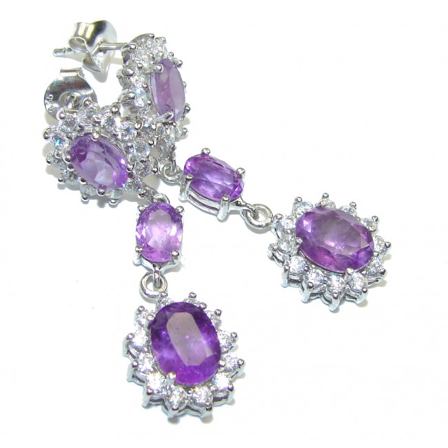 Beautiful Design! Purple Amethyst & White Topaz Sterling Silver earrings