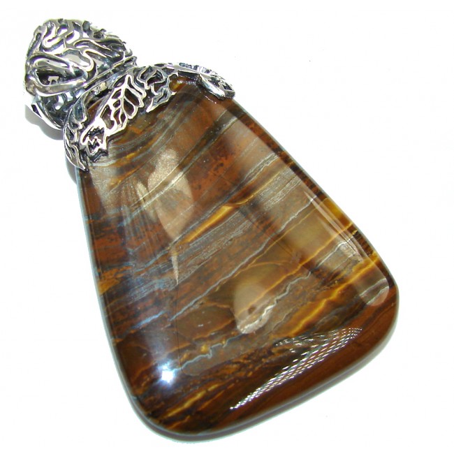 Natural Beauty! AAA Iron Brown Tigers Eye Sterling Silver Pendant