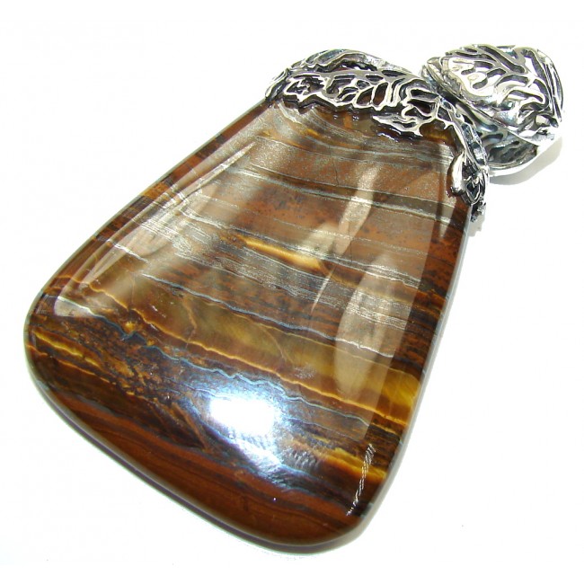 Natural Beauty! AAA Iron Brown Tigers Eye Sterling Silver Pendant