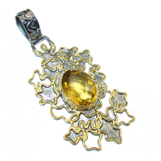 Genuine Yellow Citrine, Gold Plated, Rhodium Plated Sterling Silver Pendant