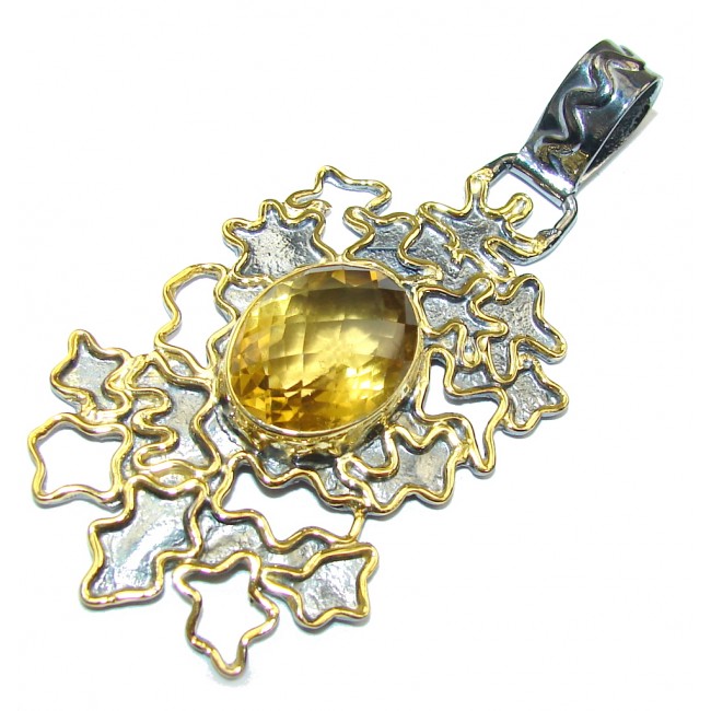 Genuine Yellow Citrine, Gold Plated, Rhodium Plated Sterling Silver Pendant