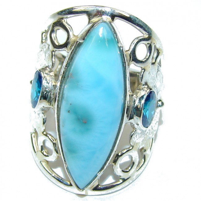 Tropical Glow! AAA Blue Larimar & London Blue Topaz Sterling Silver Ring s. 6 1/4
