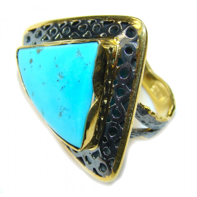 Sleeping Beauty! Blue Turquoise, Gold Plated, Rhodium Plated Sterling Silver ring s. 8