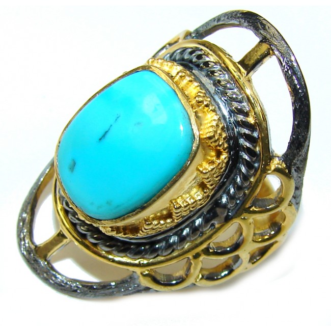 Sleeping Beauty! Blue Turquoise, Gold Plated, Rhodium Plated Sterling Silver ring s. 7 1/4