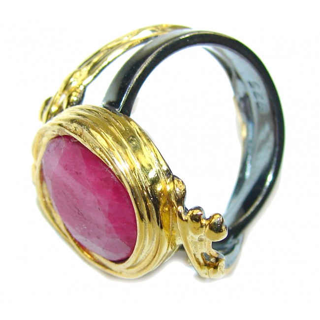 Perfect Gift! AAA Pink Ruby, Gold PLated, Rhodium Plated Sterling Silver Ring s. 6 1/2