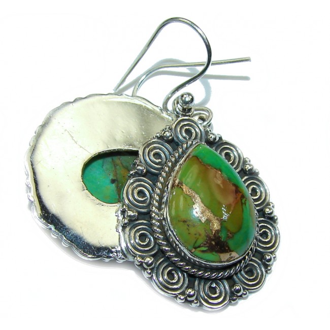 Lovely Design! Green Copper Turquoise Sterling Silver earrings