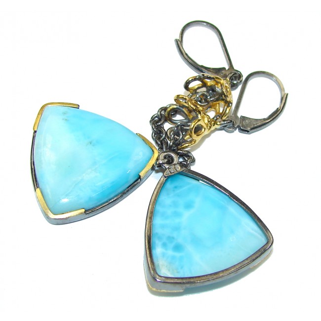 Exclusive Style! AAA Blue Larimar, Gold Plated, Rhodium Plated Sterling Silver earrings / Long