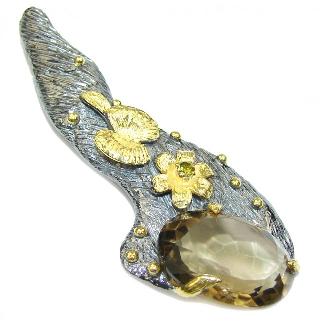 Fancy Quality! AAA Citrine, Gold Plated,Rhodium Plated Sterling Silver Pendant