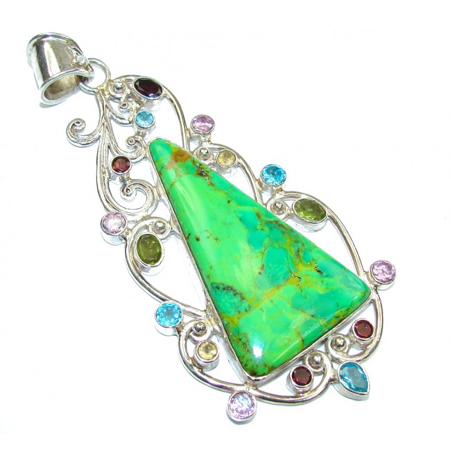 Enormous 4 1/4 inches long Stylish Green Turquoise Sterling Silver Pendant