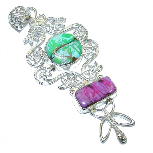 Excellent Green & Purple Turquoise Sterling Silver Pendant