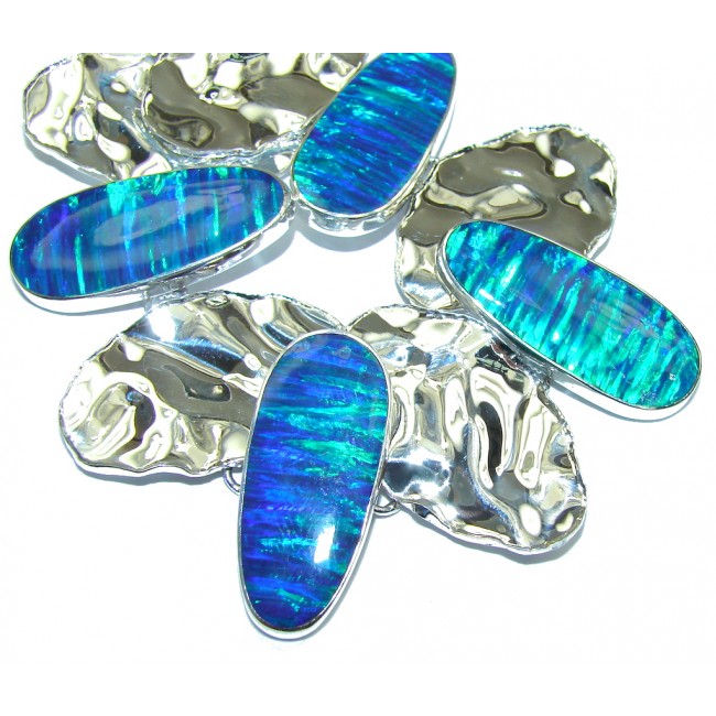 Natural Beauty! Blue Fire Opal Sterling Silver Bracelet