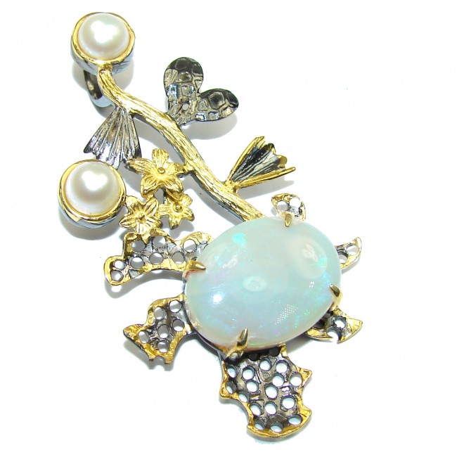 Genuine Ethiopia Opal & Fresh Water Pearl, Gold Plated, Rhodium Plated Sterling Silver pendant