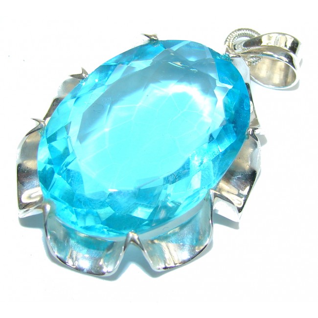 Caribbean Sea! Created Blue Topaz Sterling Silver Pendant