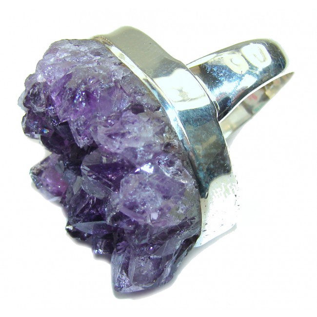 Big! Classic Amethyst Cluster Sterling Silver Ring s. 7 1/2