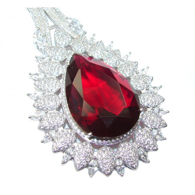 Giant! Night Star Created Red Garnet & White Topaz Sterling Silver necklace
