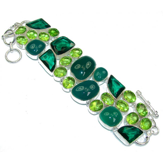 Queen Of Nature! Created Green Peridot Sterling Silver Bracelet