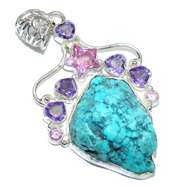 Big! Classi Beauty! Blue Turquoise Sterling Silver Pendant