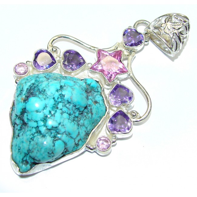 Big! Classi Beauty! Blue Turquoise Sterling Silver Pendant
