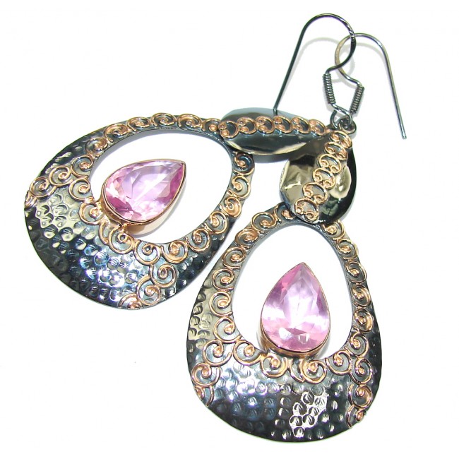 Stunning! AAA Pink Amethyst, Rose Gold Plated, Rhodium Plated Sterling Silver earrings / Long