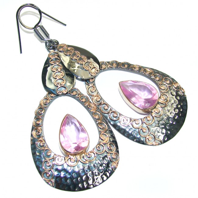 Stunning! AAA Pink Amethyst, Rose Gold Plated, Rhodium Plated Sterling Silver earrings / Long