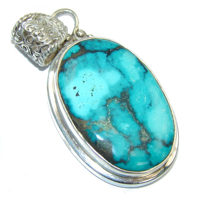 Natural AAA Blue Turquoise Sterling Silver Pendant