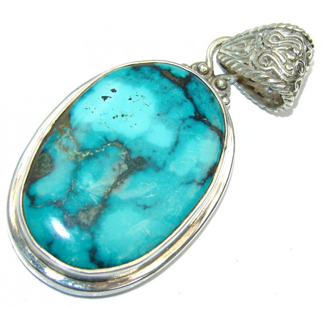 Natural AAA Blue Turquoise Sterling Silver Pendant